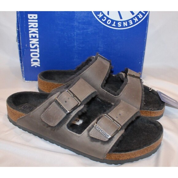 Birkenstock Sandals Men Arizona Leather Strap‎ Sandals GRAY EU 45 US 12 REGULAR - Picture 1 of 7